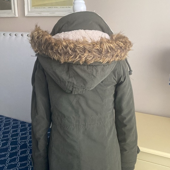 DKNY Anorak Coat Faux Fur Hooded Olive Green, XS - Picture 6 of 8
